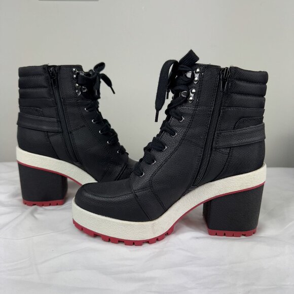 Mix No. 6 Denari Platform Block Booties Black Chunky Heel Lace Up Combat Style 8 - Picture 5 of 10